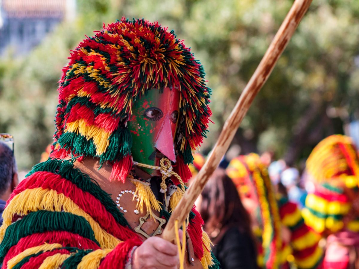 Lisbon, Portugal: 18 May 2019: Masked Men (Caretos de Podence) at Iberian Mask International Festival in Lisbon